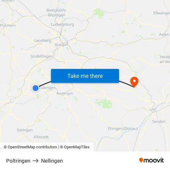 Poltringen to Nellingen map