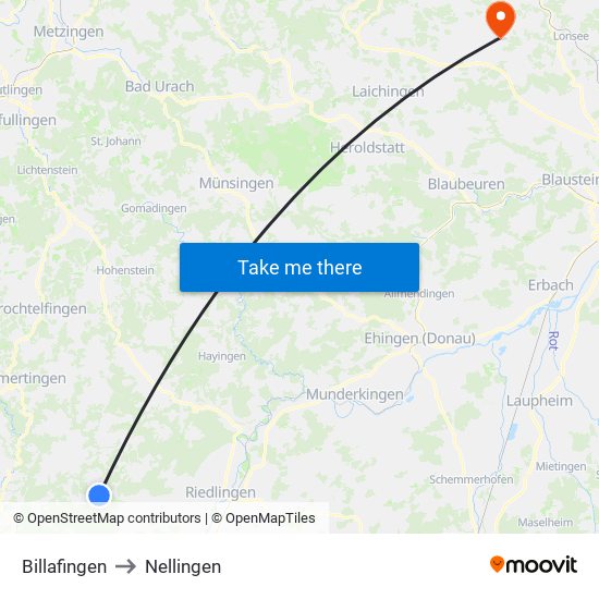 Billafingen to Nellingen map