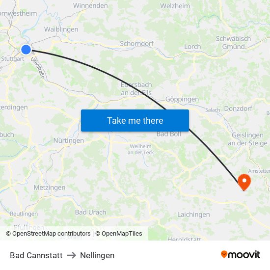 Bad Cannstatt to Nellingen map