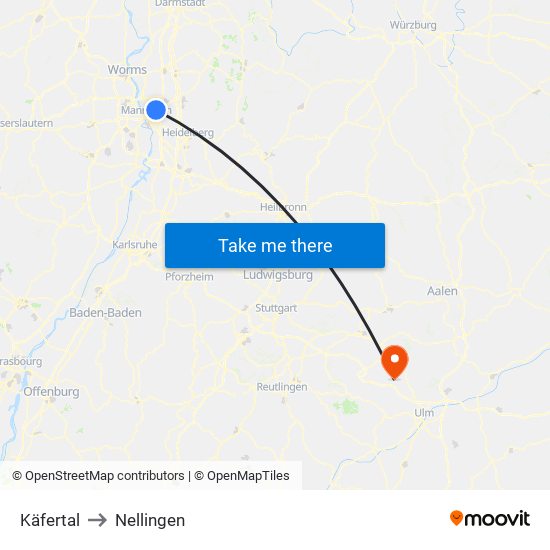 Käfertal to Nellingen map