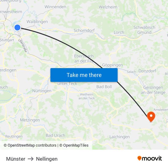 Münster to Nellingen map