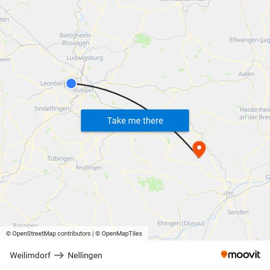 Weilimdorf to Nellingen map