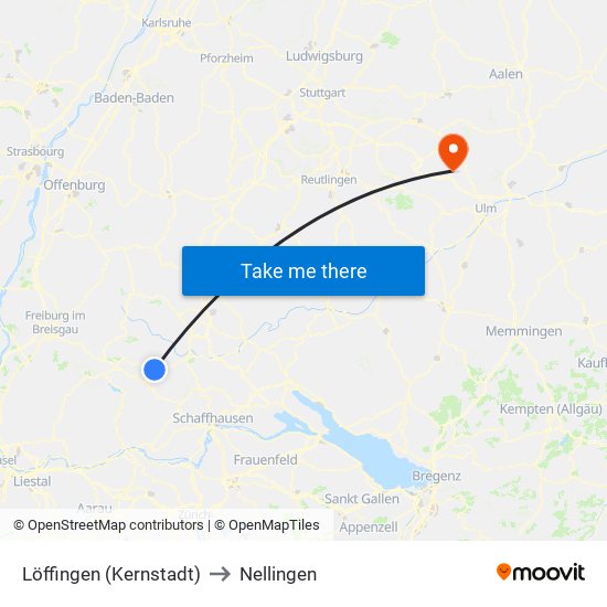 Löffingen (Kernstadt) to Nellingen map