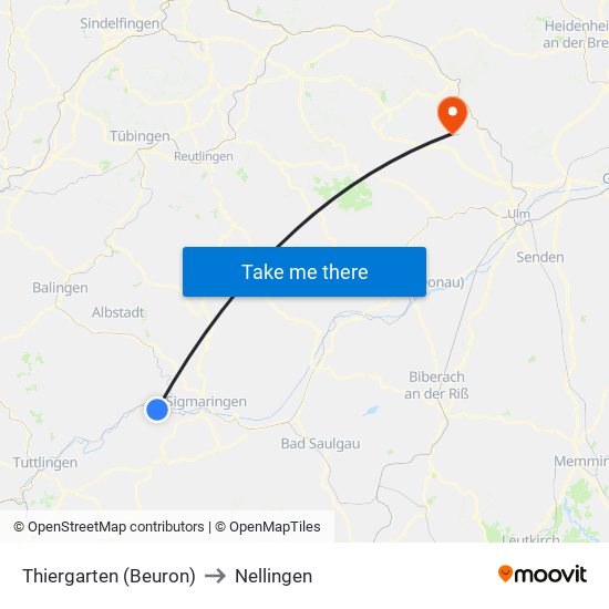 Thiergarten (Beuron) to Nellingen map