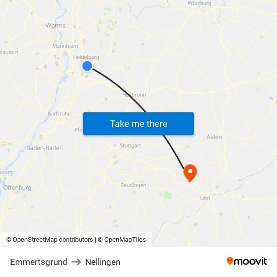 Emmertsgrund to Nellingen map