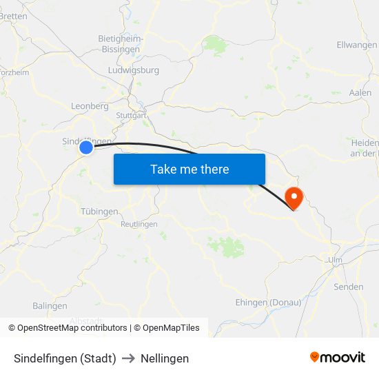 Sindelfingen (Stadt) to Nellingen map