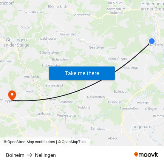 Bolheim to Nellingen map