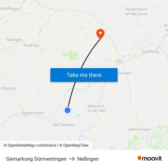 Gemarkung Dürmentingen to Nellingen map