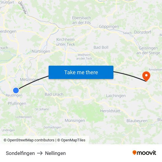 Sondelfingen to Nellingen map