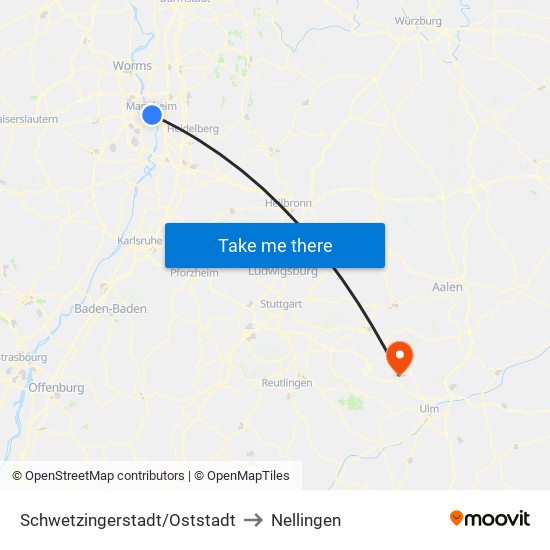 Schwetzingerstadt/Oststadt to Nellingen map