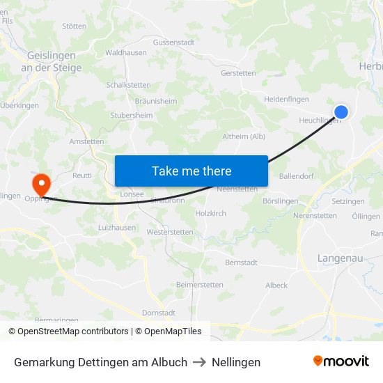Gemarkung Dettingen am Albuch to Nellingen map