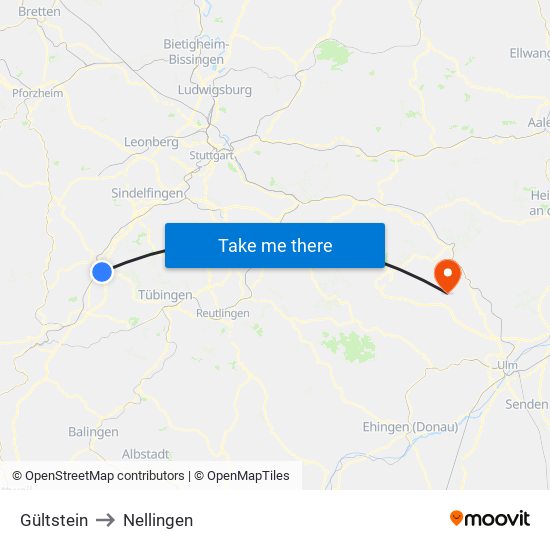 Gültstein to Nellingen map