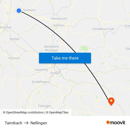 Tairnbach to Nellingen map