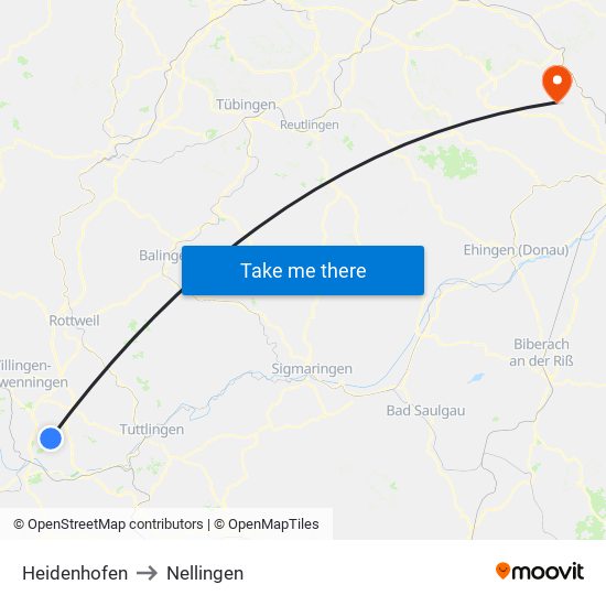 Heidenhofen to Nellingen map