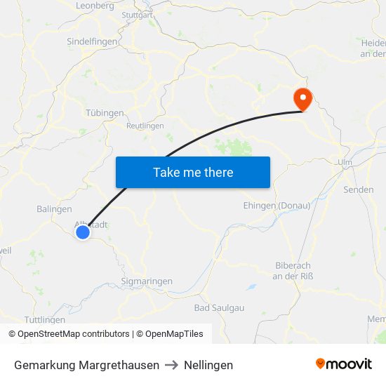 Gemarkung Margrethausen to Nellingen map