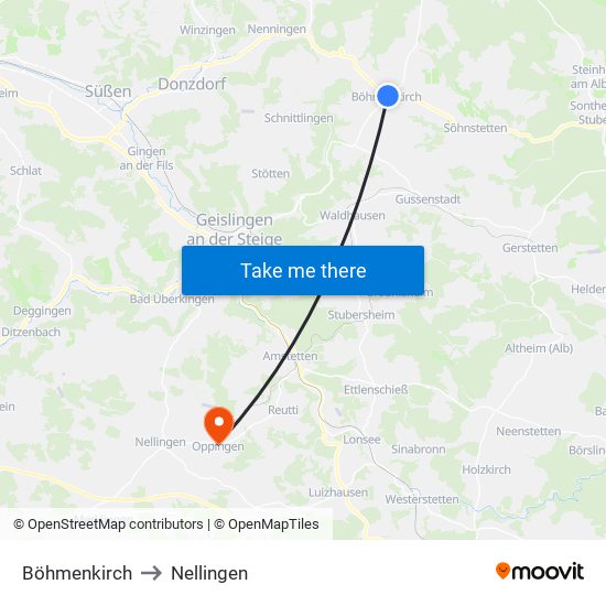 Böhmenkirch to Nellingen map