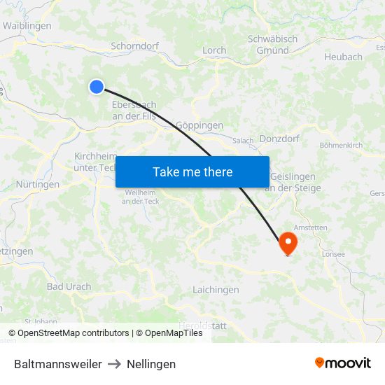 Baltmannsweiler to Nellingen map