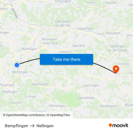 Bempflingen to Nellingen map