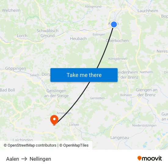 Aalen to Nellingen map