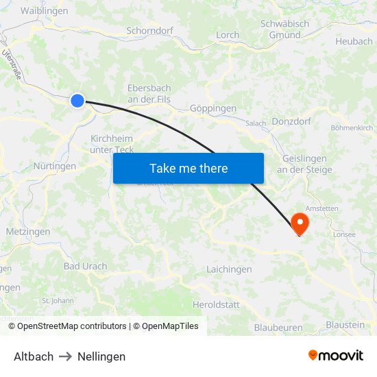 Altbach to Nellingen map
