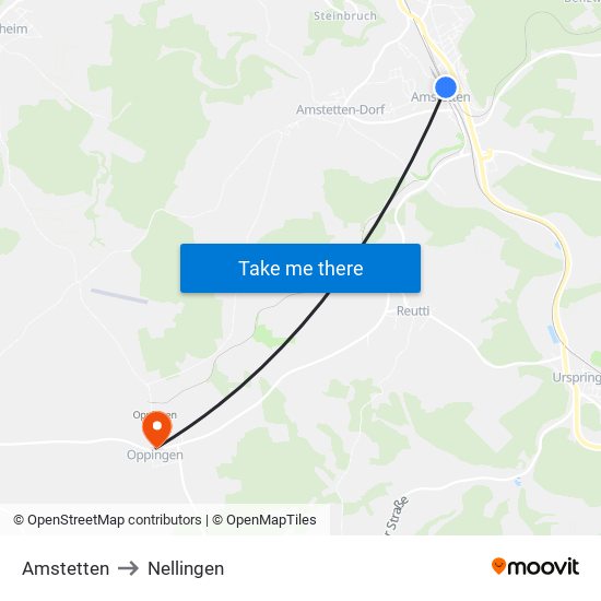 Amstetten to Nellingen map