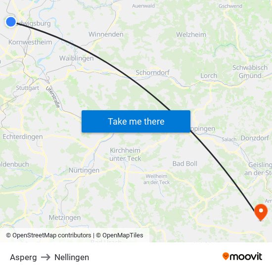 Asperg to Nellingen map