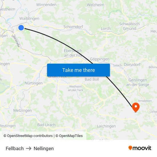 Fellbach to Nellingen map