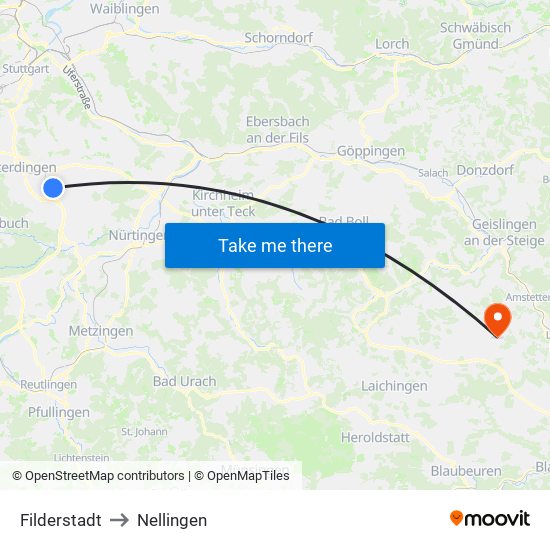 Filderstadt to Nellingen map