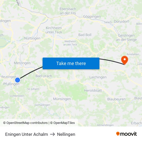 Eningen Unter Achalm to Nellingen map