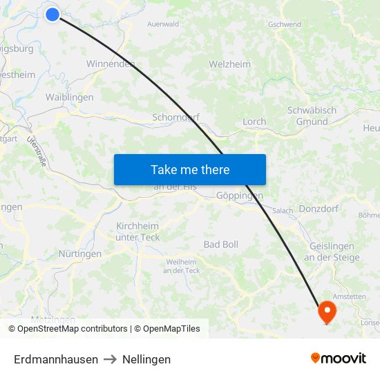 Erdmannhausen to Nellingen map