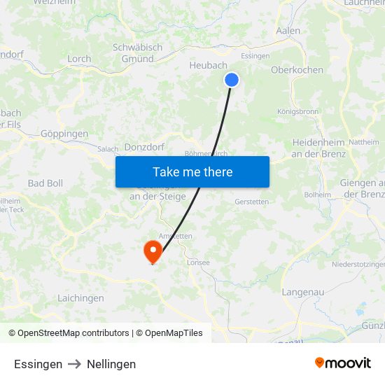 Essingen to Nellingen map