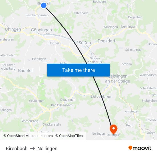 Birenbach to Nellingen map