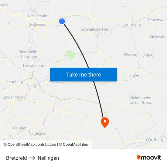 Bretzfeld to Nellingen map