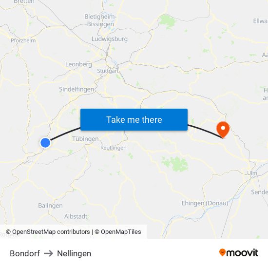 Bondorf to Nellingen map