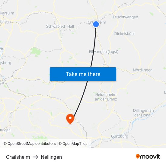 Crailsheim to Nellingen map