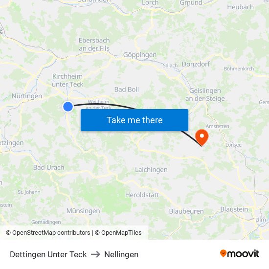 Dettingen Unter Teck to Nellingen map