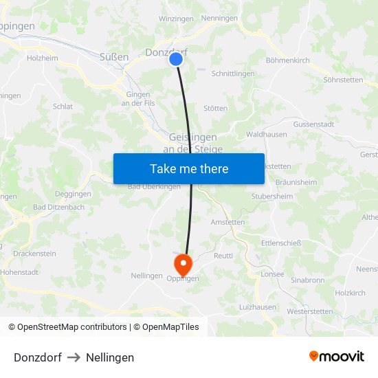 Donzdorf to Nellingen map