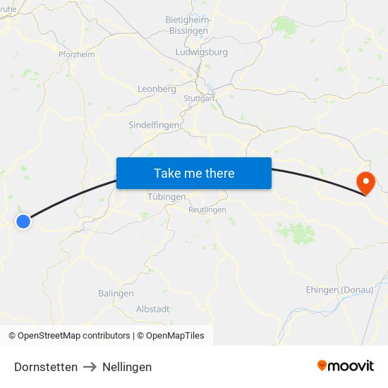 Dornstetten to Nellingen map