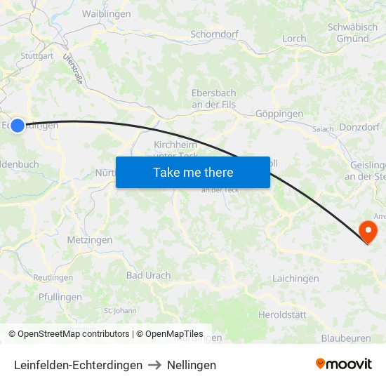 Leinfelden-Echterdingen to Nellingen map