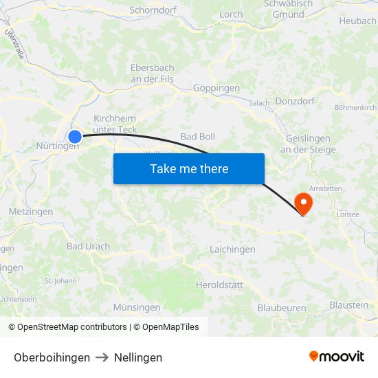 Oberboihingen to Nellingen map