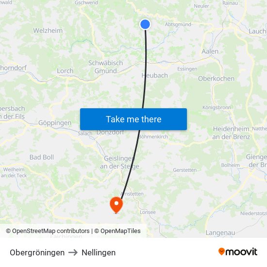 Obergröningen to Nellingen map