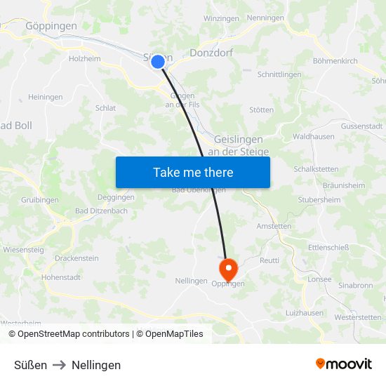 Süßen to Nellingen map