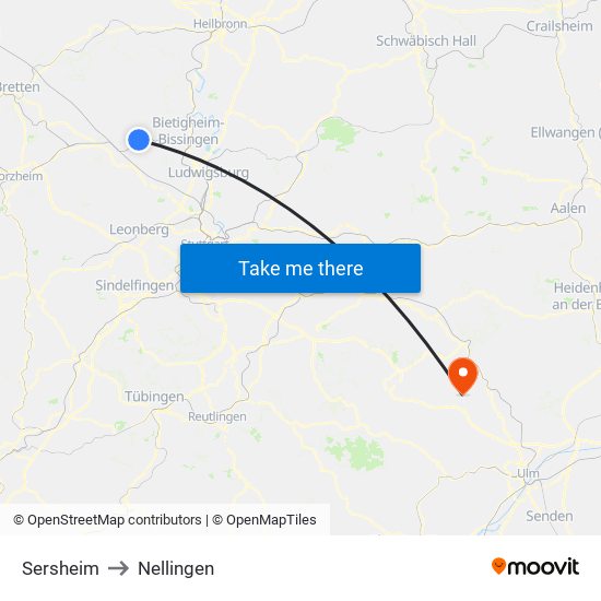 Sersheim to Nellingen map