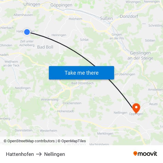 Hattenhofen to Nellingen map