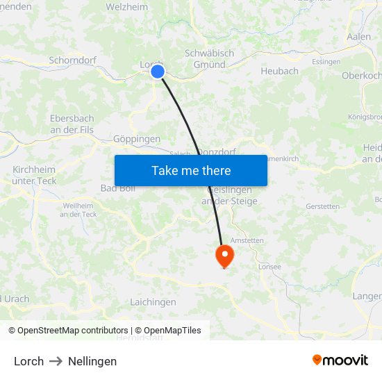 Lorch to Nellingen map