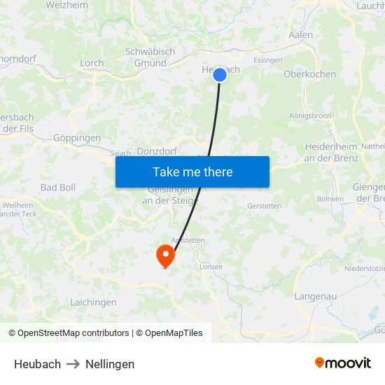 Heubach to Nellingen map