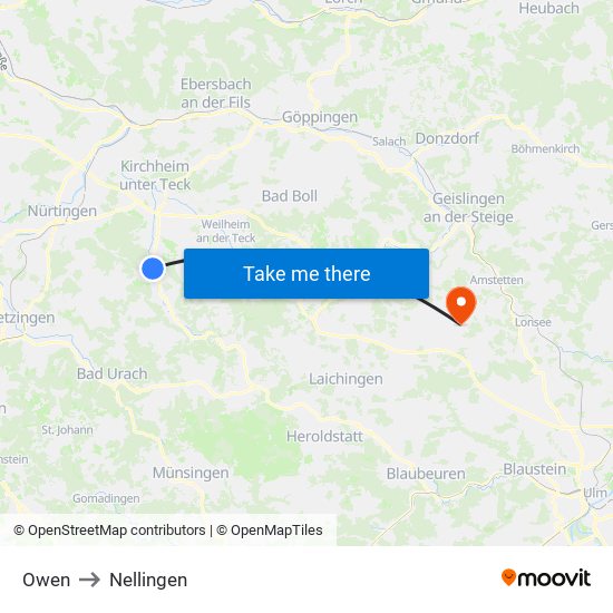 Owen to Nellingen map