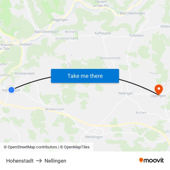 Hohenstadt to Nellingen map