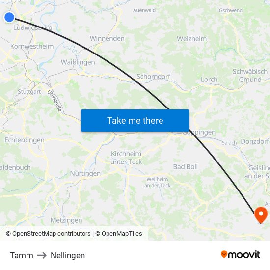 Tamm to Nellingen map