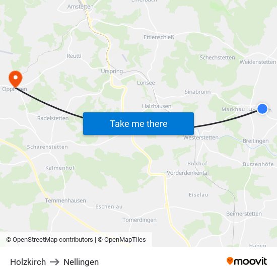 Holzkirch to Nellingen map